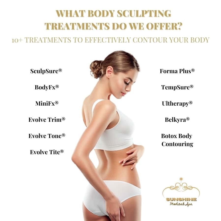 We are the best Kitchener Waterloo body contouring & fat removal clinic. At Sunshine Cosmetic Clinic & Medi Spa in Waterloo, we provide over 10 FDA and Health Canada approved body contouring procedures. Contact us today to book a free consultation!